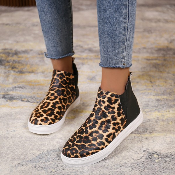 Plus Size Women Fashionable Leopard Colorblock Sneakers