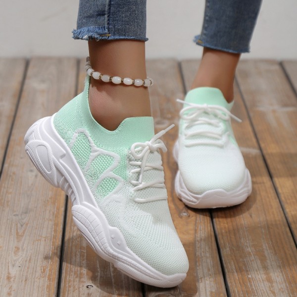 Women Fashion Casual Plus Size Flyknit Breathable Lace Sneakers